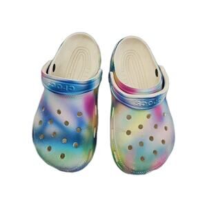 CROCS Classic Platform TIE-DYE Graphic Clog Mules Comfort Shoes 5 M 7 W Slip Ons
